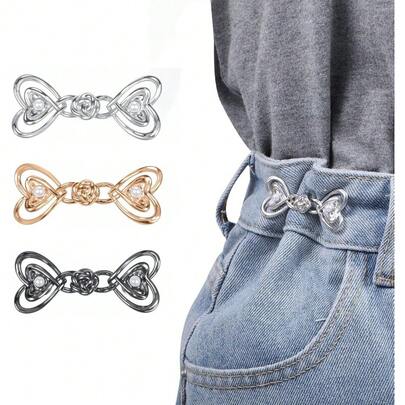 3 Sets Adjustable Button Loose Jeans Detachable Crystal Pants Clips Waist Tightener For Dress No Sew Fit Button Pins Make Jeans Waist Smaller Instant Buttons Hook For Waists Silver Gold Black
