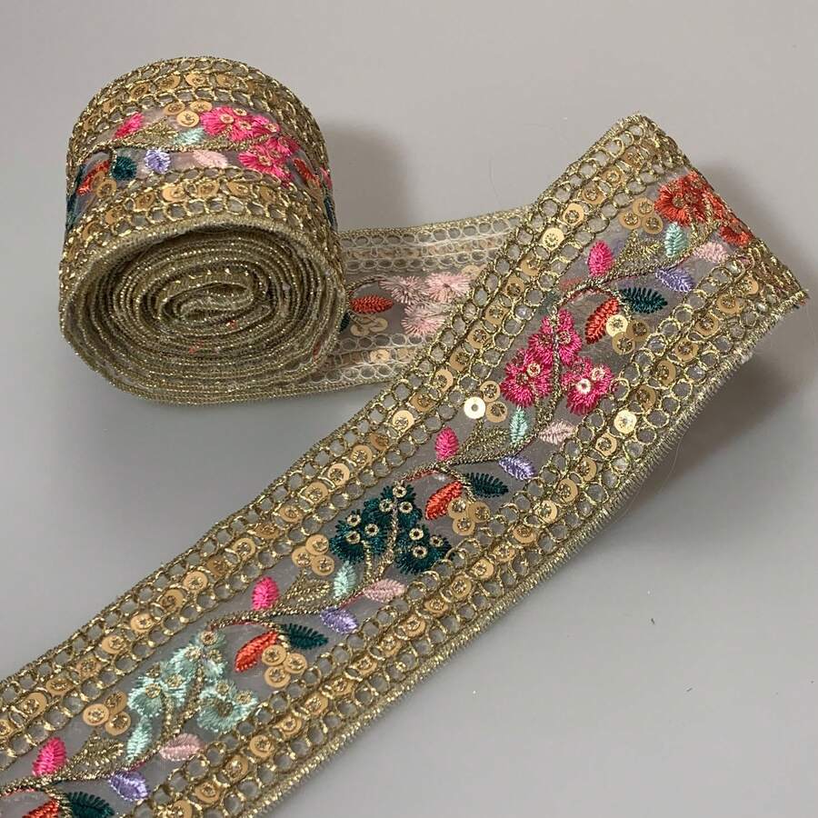 1 pieza de cinta de encaje bordada con flores, 1/5 yardas de adorno de tela para manualidades DIY, suministros de costura, decoración del hogar, envoltura de regalos, cintas de encaje para manualidades