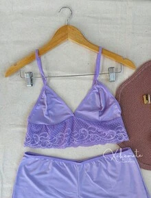 Lace Baby Doll Set Without Pads Sleeping Shorts Garter Belt Women's Lingerie Intimate Fashion - Dusty Purple - View 2