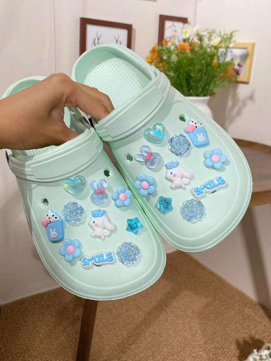 20 Peças Assortimento Fofo de Encantos - Poodle, Letra, Estrela, Sorvete, Flor de 5 Pétalas, Rosa, Coelho, Coração - Clipes Decorativos para Sapatos, Acessórios Versáteis para Sandálias, Chinelos, Bolsas de Praia de Mulheres, Ótimo para Feriados e Festas de Aniversário