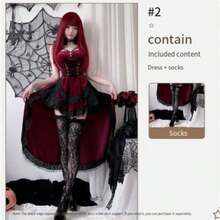 Dark Gothic Halloween Costume Women's Dress Swallowtail Witch Vampire Bride Performance Costume - Red - View 6