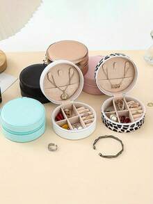 1/5 صندوق تخزين مجوهرات محمول متعدد الألوان - صندوق دائري فسيح مع سحاب، لتخزين الأقراط والقلائد والأساور والخواتم - تصميم بسيط كلاسيكي عالي الجودة للعرض، صندوق مجوهرات دائري صغير للسفر، صندوق مجوهرات مزود بسحاب، صندوق تخزين دائري للمجوهرات مع غطاء، حاوية تخزين الأقراط والأقراط، منظم محمول للطاولة والمكتب والغرفة والخزانة