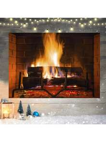 1 件冬季圣诞壁炉燃烧火焰房间图案设计背景布圣诞派对道具风景横幅乙烯基 - 多色 - 查看 20