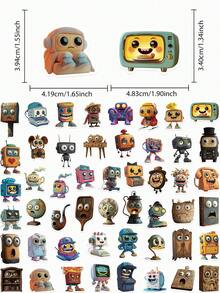 50pcs Vintage Small Tool Sticker Cartoon Robot Bookshelf Decal DIY Handbook Laptop Luggage Bottle Surfboard Sticker For Teens Toy - Multicolor - View 2