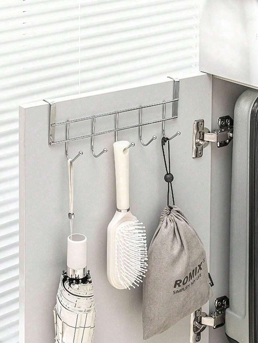 5-Hook Iron Rack For Kitchen Cabinet Shoe Cabinet Drawer Wardrobe Bathroom Hanging Towels Clothes Organizer Storage Solution Heavy Duty Wall Mount Hanger Hook Set For Home Organization Multipurpose Utility Rack Perfect Gift - Multicolor - View 1