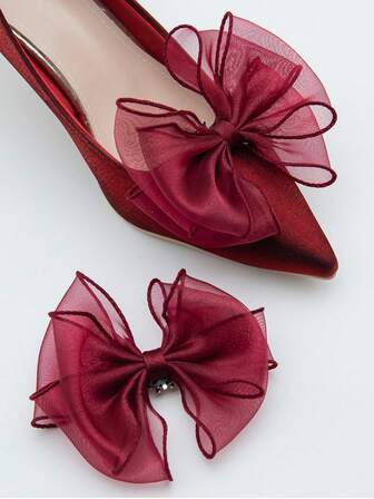 1 Pair Burgundy Butterfly Shoe Clips, Elegant & Minimalist, Detachable Bow Shoe Clips, Suitable For Women Shoes Decoration