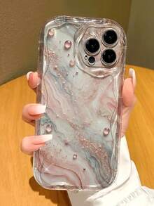 Cream Wavy Edged Glossy Marble Pattern Protective Phone Case