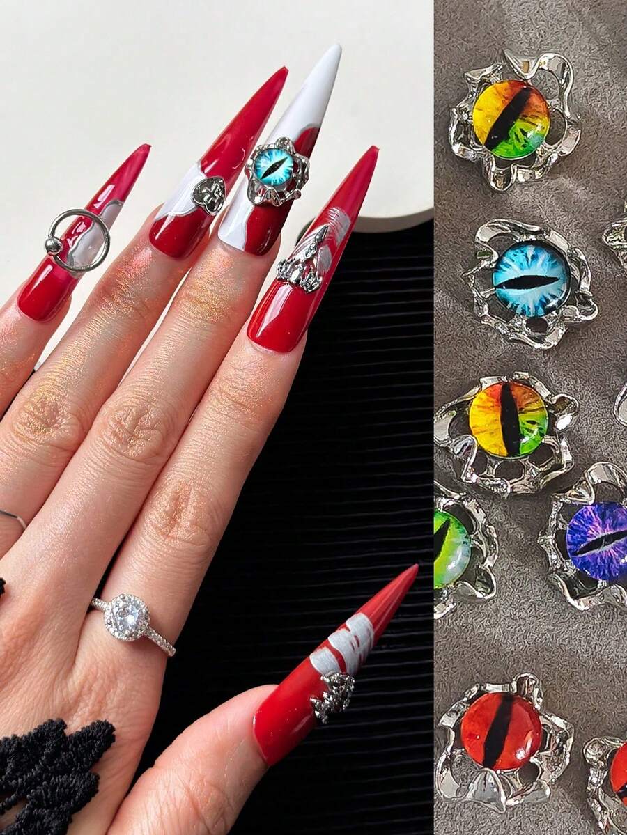 Asymmetrical Eye-Shaped Metal Alloy Nail Art Decorations, DIY Nail Accessories Nail Supplies Nails Nail Charms - Multicolor - View 1