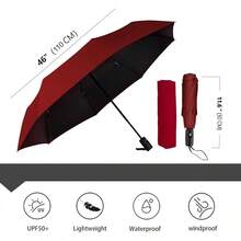 Paraguas Automático, Paraguas Plegable de Lluvia y Sombrilla de protección UV, Paraguas con 8 varillas Para Lluvia Anti-Viento, Ligero y compacto, Portátil para Hombre y Mujer, Paraguas de Bolsillo - rojo - Ver 4