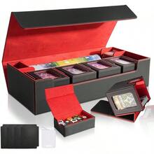 Magnetic Card Deck Box For TCG Storage, Holds 100 Double-Sleeved Cards - Black & Red - View 12