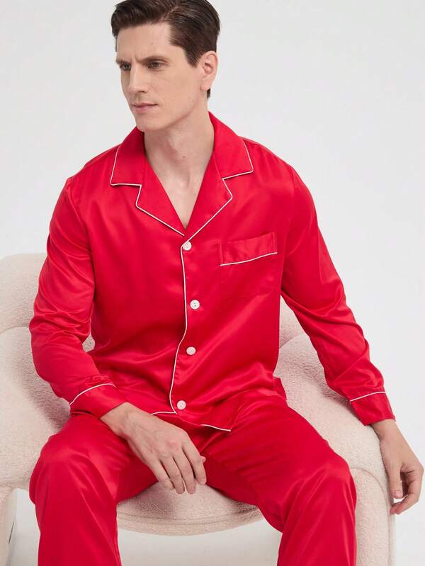 New Men's Fashion Casual Long Sleeve Pajama Set