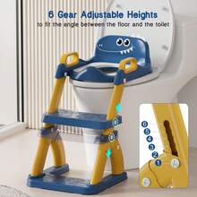 Potty Training Toilet Seat With Step Stool Ladder, 2-In-1 Toddler Potty Seat With Removable Triangular Stable Base, Splash Guard, Non-Slip Pads And Step Stool, Dinosaur Design With Multiple Color Options - Blue - View 4