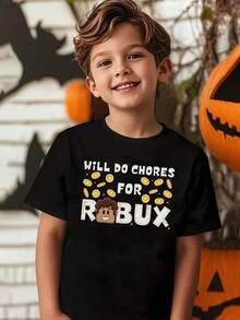Young Boy's Noob & Professional Gamer Will Do Chores For Robux 100% Cotton Graphic Tees, Gamer Boys Fall Clothing, Black Round Neck Letter Print T-Shirts, Machine Washable, Suitable For Outdoor Sports And Summer Leisure Tops, Gifts For Halloween Party And First Day Of School, Regular Fit Fall Kids T-Shirt, Funny, Soft Breathable Kids Clothes Boy's. 3T-13T - màu đen - Xem 2