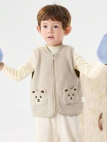 Balabala BalaOne 儿童羊毛背心 2025 冬季，半羊毛保暖打底衫，适合男孩和女孩 - 咖色調 - 查看 2