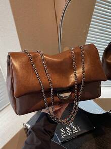 Fashionable New Women's One Shoulder Envelope Bag, Minimalist Retro Style Solid Color PU Leather With Metal Decor, Elegant Quality Versatile Bag Suitable For Travel, Shopping, Commuting