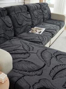 1pc Soft Plush Fabric Pet Proof Sofa Seat Cover, Floral Embossed Design, Deep Gray Large Leaf Pattern, Multi-Color, Thick Embossed Plush Sofa Cushion Cover Suitable For Autumn/Winter, Fits Sofa Backs And 1/2/3/4/L Chaise Lounge