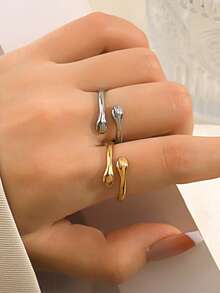 Stainless Steel Smooth Double Ball Beads Rings For Woman Open Gold Color Geometric Wedding Couple Rings Aesthetic Jewelry Gift S