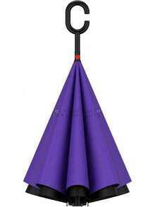 Paraguas Invertido Doble Capa - Sombrilla Reforzada Antiviento y Lluvia con Mango en Forma C, Paraguas Grande UV Impermeable para Hombre y Mujer, Manos Libres Portátil - Morado - Ver 2