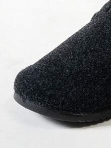 女士温暖毛绒一脚蹬拖鞋，秋冬休闲时尚百搭拖鞋 - 黑色 - 查看 7