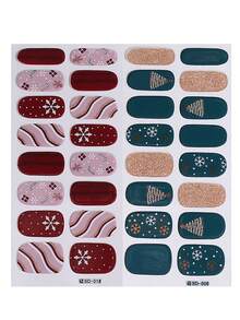 قطعتان من ملصقات أظافر شجرة عيد الميلاد المزينة بالبريق الذهبي، أغلفة كاملة للأظافر 16 طرف، شرائط طلاء الأظافر بنقوش رقائق الثلج ورجل الزنجبيل وخطوط قصب السكر، شرائط أظافر DIY للنساء والفتيات مع ظهر لاصق سهل الاستخدام