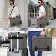 RAINSMORE Portafolios Para Hombre y Mujer Maletin para Laptop 17 Pulgadas Maletin de Lona Impermeable Bolsa Bandolera Messenger Bag Retro Clásico, Gris - GRIS - Ver 6