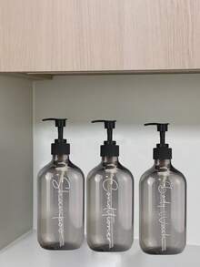 3pcs 500ml Shampoo And Conditioner Dispenser Set With 3 Waterproof Labels, Empty Shower Gel Dispenser Set For Bathroom - Transparent Gray - View 6