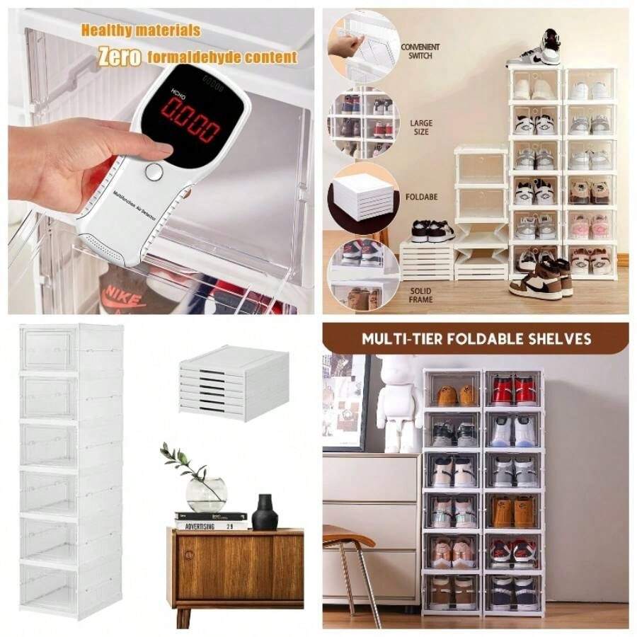 Zapatero con Cubierta, 6 Niveles Armario de Almacenamiento de Zapatos, Cajas de Almacenamiento de Zapatos, Para Almacenar y Guardar los Zapatos, Organizador1 columna - Columna única blanca - Ver 1