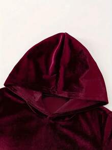 Set da 2 pezzi da donna taglie forti, felpa con cappuccio elegante e casual in colore unito, per la primavera - Bordò - Visualizzare 3