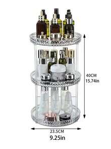 1pc 3-Tier Rotating Makeup Organizer, Home Desktop Storage Rack, Cosmetic Holder, Large Capacity, Luxury Vanity Makeup Organizer, Rotating Makeup Storage Box, Vanity Organizer For Skincare, Perfume, Lipstick - Multicolor - View 8