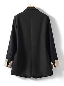 Women's Double-Breasted Design Contrast Color Cuff Button Closure Long Sleeve Blazer Jacket