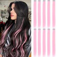 Clip In Hair Extensions 22 Inch 20Pcs/10Pcs Colored Hair Extensions Party Highlights Long Straight Synthetic Hairpieces For Women