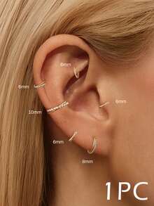 EleRunis 1pc 925 Sterling Silver Hypoallergenic Classic Double-Layer Cubic Zirconia 6/8/10mm Hoop Earrings, 18K Gold Plated Mini Cartilage Earrings, Suitable For Women's Daily Wear