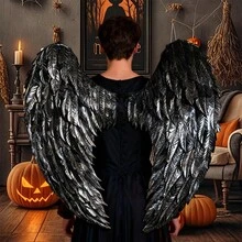 Halloween Black Feather Angel Wings Fantasy Cosplay Wings Costume For Adults Kids Festival Party - màu đen - Xem 5