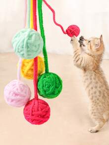 1 قطعة من لوازم الحيوانات الأليفة كرة ملونة منسوجة للقطط للتسلية الذاتية مع جرس، لعبة مضغ جميلة للقطط للعب وتخفيف الملل، لاستخدام الحيوانات الأليفة فقط