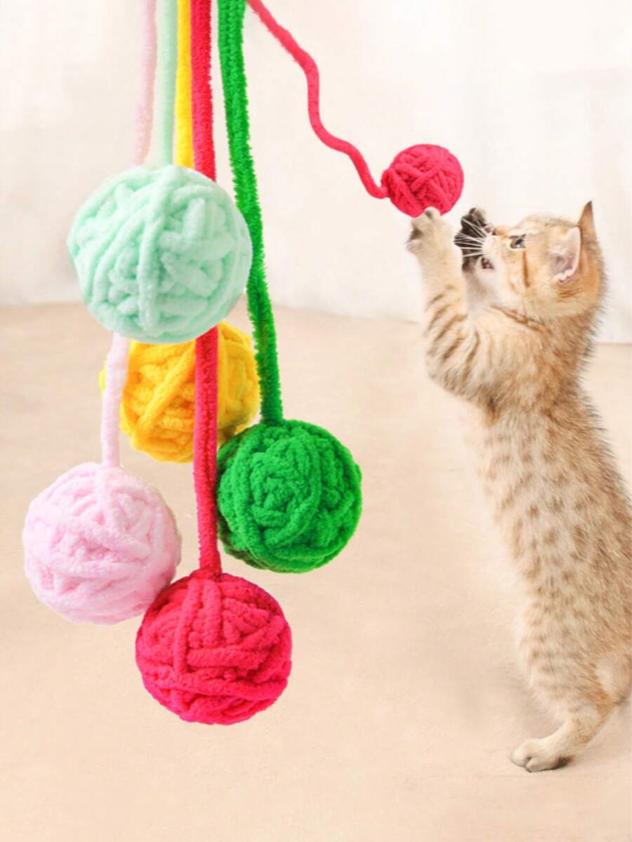 1 قطعة من لوازم الحيوانات الأليفة كرة ملونة منسوجة للقطط للتسلية الذاتية مع جرس، لعبة مضغ جميلة للقطط للعب وتخفيف الملل، لاستخدام الحيوانات الأليفة فقط