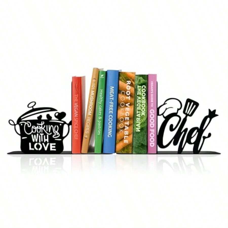 2025Metal Cookbook Bookends Unique Bookends Cookbook Organizer For Kitchen Decor Gift For Cooking Lovers Wife Mother New Home Housewarming - 黑色 - 查看 1