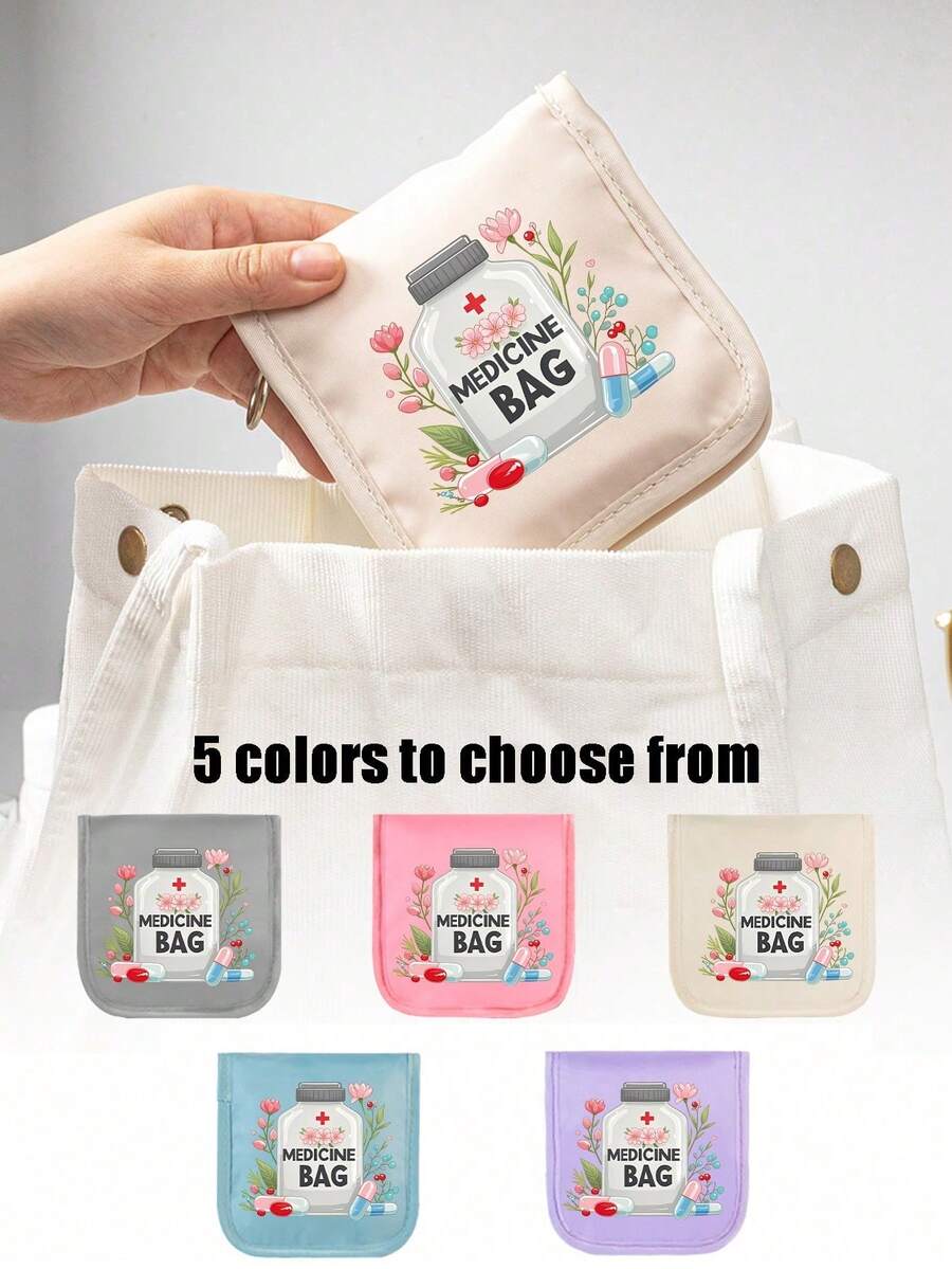 1pc Portable Pill Case, Compact Pill Box, Patterned Pill Organizer Bag, Convenient For Travel, Suitable For Daily/Outdoor/Travel Medication, Health Essential