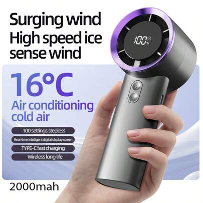 WOOSENHWO 100 速便携式手持式 LED 智能显示屏电池 USB 口袋风扇，夏季降温小工具