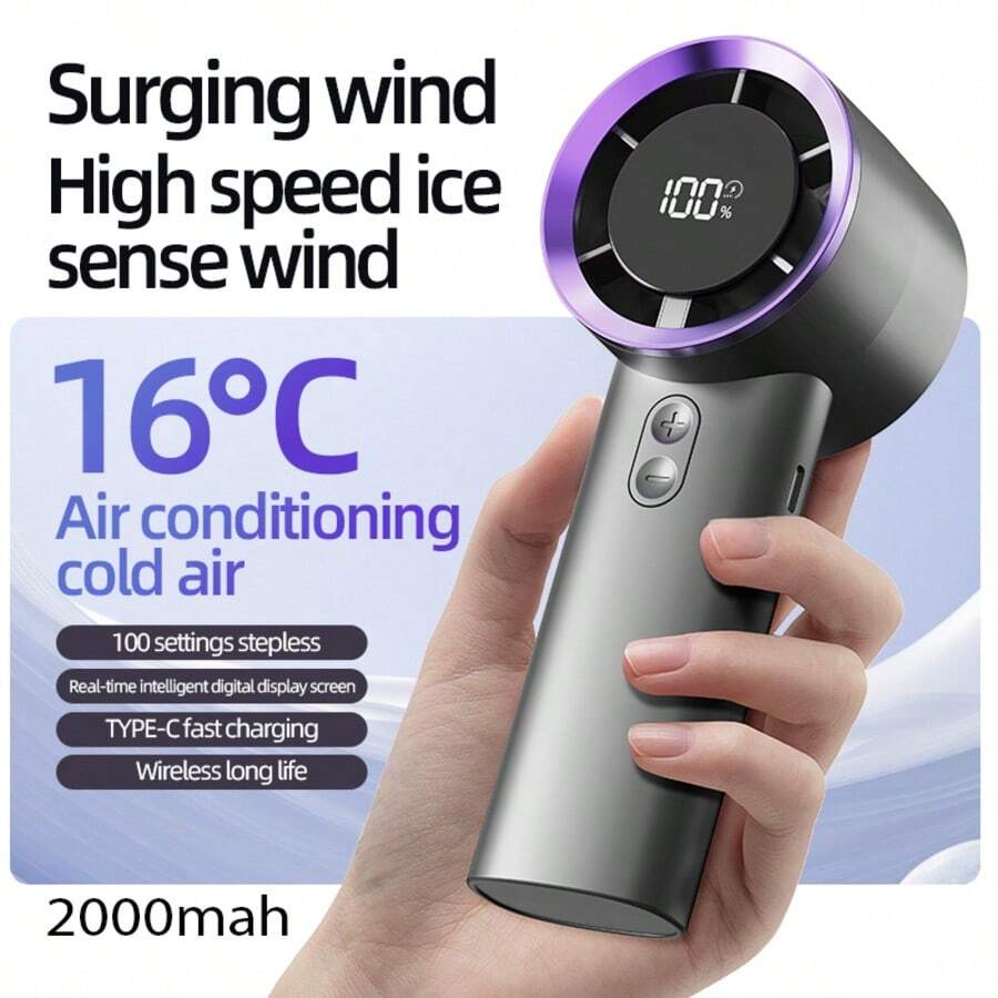 WOOSENHWO 100 速便携式手持式 LED 智能显示屏电池 USB 口袋风扇，夏季降温小工具 - 淺灰紫 - 查看 1