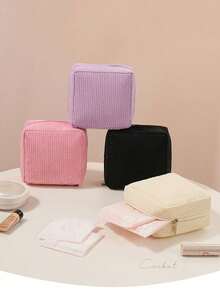 1pc Corduroy Sanitary Napkin Storage Bag, Mini Cosmetic Storage Bag, Portable Handheld Makeup Bag, Large-Capacity Sanitary Napkin Storage Bag, Can Accommodate Sanitary Napkins, Sanitary Napkins And Tampons, Lipstick, Loose Powder, Air Cushion Coins, Keys And Other Multi-Functional Mini Storage Bags, Suitable For Students, Office Workers