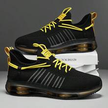 Men's Lightweight Running Shoes, Plain Color Lace Up, Breathable Mesh&Soft PVC Sole, Outdoor Durable Non-Slip Low-Cut Casual Sneakers - màu đen - Xem 1