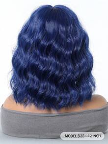 Ombre Blue Short Wavy Wig With Bangs For Lolita Role Play, Platinum Blonde Bob Style, Heat Resistant Synthetic Wig, Suitable For Women's Daily And Party Wear - 藍色 - 查看 6