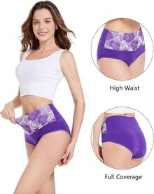 Women's Cotton High Waist Tummy Control Panties Jacquard Ladies Panty Multipack - Comfort - 簡報 01 - 8 件裝 - 多種顏色 - 查看 2