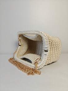 Handmade Woven Clutch Clip Closure Shoulder Bag Women's Fashionable Cute Makeup Bag Portable Hand Held Purse Versatile Iridescent Yarn Crochet Evening Bag - Multicolor - View 6