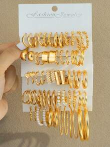 12-60 件银质女士耳环套装 - 优雅仿珍珠耳环，适合日常佩戴、办公室时尚和特殊场合 - 金黃色 - 查看 6