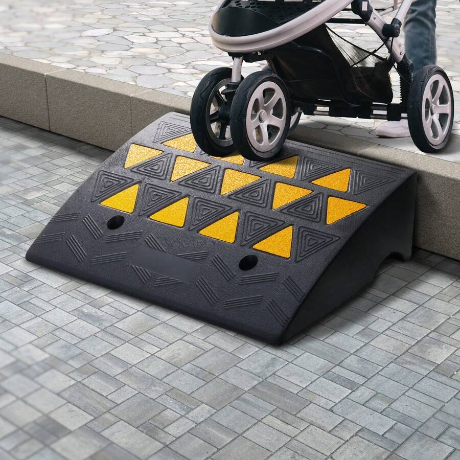 Rampa de goma para acera de 6 pulgadas de altura de elevación, rampa de entrada para acera de 14,6 pulgadas de ancho y 19,3 pulgadas de largo, rampa de goma resistente 15T para montacargas, camiones, autobuses, coches, sillas de ruedas, bicicletas - 6 pulgadas - Ver 1