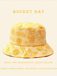 1pc Polyester Casual Street Style Sun Wave Pattern Bucket Hat, Suitable For Spring, Summer, Autumn And Winter Winter Outfits