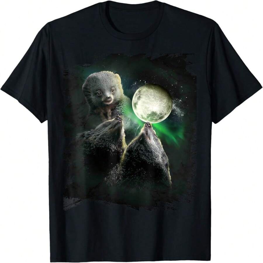 3 Binturong Moon, Tee Bearcat Wolf Howling T-Shirt - 黑色2 - 查看 1