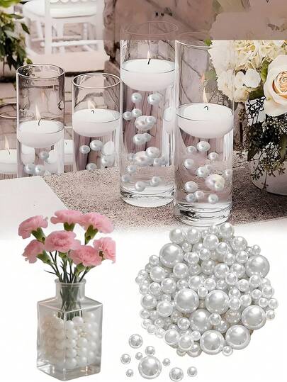 300 viên ngọc trai giả dùng để trang trí bình hoa - Trang trí nhà cửa, thích hợp cho đám cưới, sinh nhật, Giáng sinh và các dự án thủ công DIY - Hoàn hảo cho các vật trang trí trung tâm bàn nến, bàn tiệc và các bữa tiệc | Trang trí bàn thanh lịch | Chất liệu nhựa bền, lựa chọn tốt nhất cho Giáng sinh, lựa chọn hoàn hảo cho đám cưới