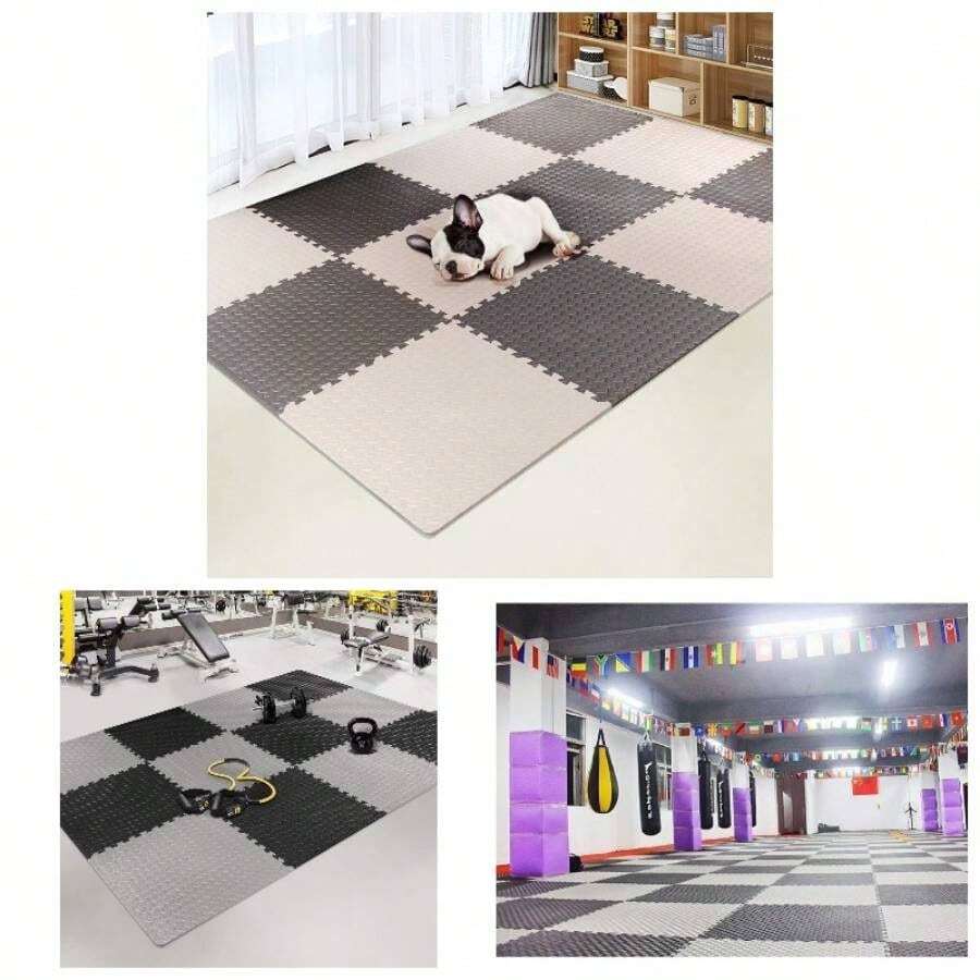 Tapete para Gimnasio, Tapete para, Pesas o Ejercicios en Casa, Soft Fitness, suelo protector para equipos de gimnasio y cojn para entrenamientos. 6 Piezas de 60x 60, 2.16m espesor de 12mm. - Negro - Ver 1